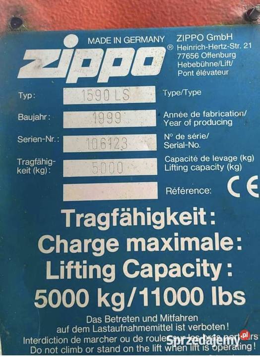 Podnośnik samochodowy Zippo 1590LS Podnośniki kolumnowe pomorskie Chojnice sprzedam