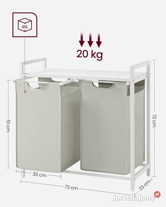 Kosz na pranie z półką biały metalszary materiał Ruda Śląska