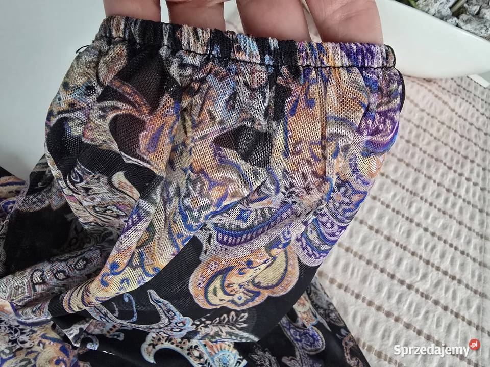 Sukienka kolorowy print Siateczkowe Rękawy śląskie Rybnik