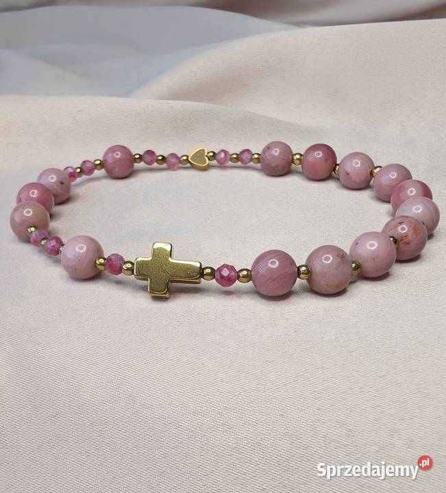 Bransoletka różaniec kamienie rodonit turmalin Wrocław sprzedam