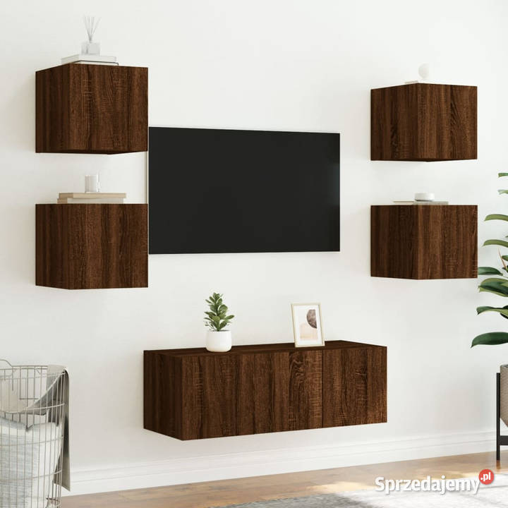 Ścienne szafki TV z LED 2 brązowy dąb 305x35x30 Warszawa
