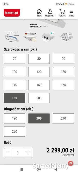 Niemiecki 180x200 Materac BodyGuard Bett1 H4 i Materace mazowieckie Warszawa sprzedam