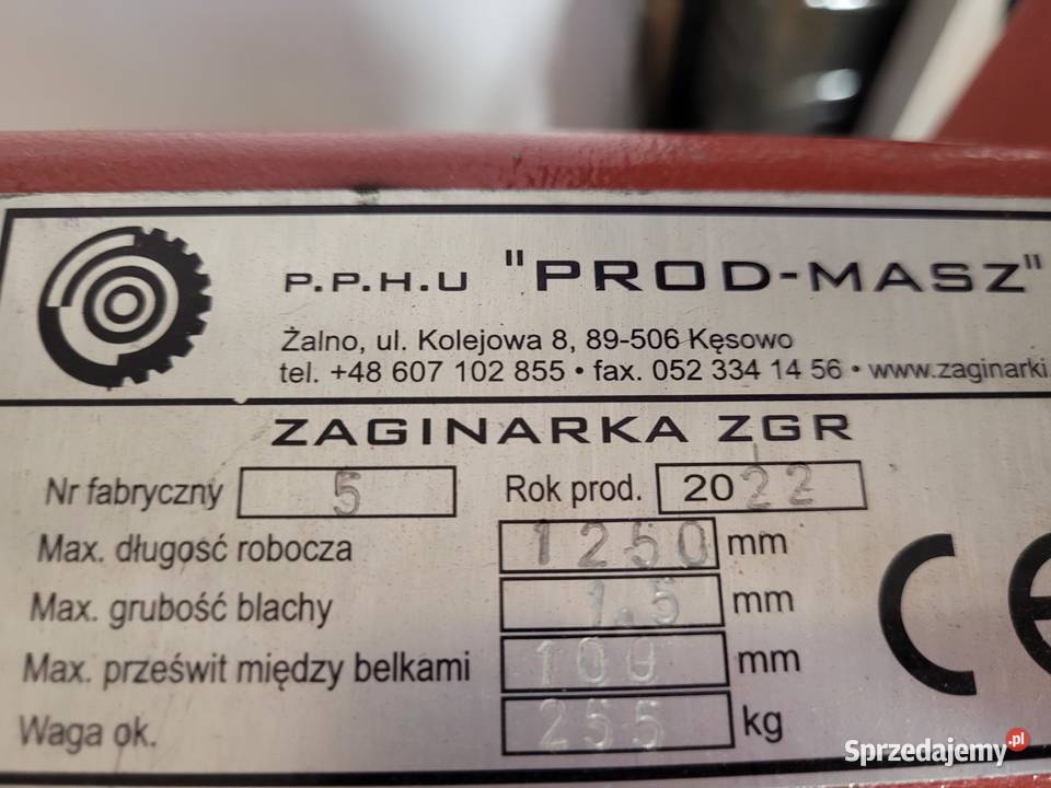 Zaginarka segmentowa SGR 125015 ProdMasz 1250 mm Miękinia sprzedam
