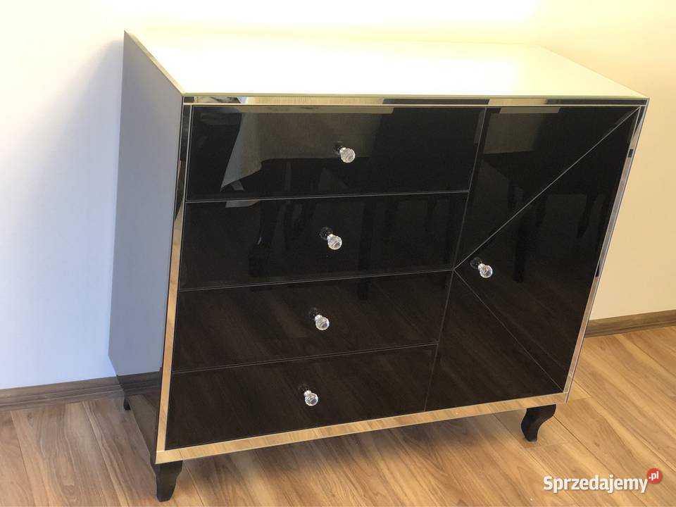 Komoda czarna lustrzana gałka kryształ noga Meble Kępno