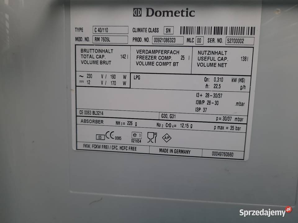 Kominek Lodówka DOMETIC do przyczepy kempingowej sprzedam