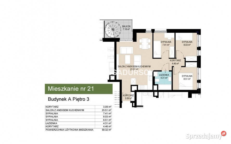 Mieszkanie 5931m2 4 pokoje Kraków 59.31m2 sprzedam
