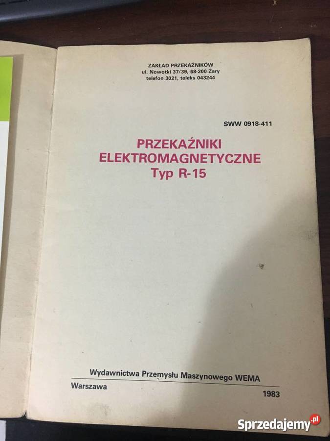 Książka Przekaźniki Elektromagnetyczne Typ R15 Ostrów Wielkopolski sprzedam