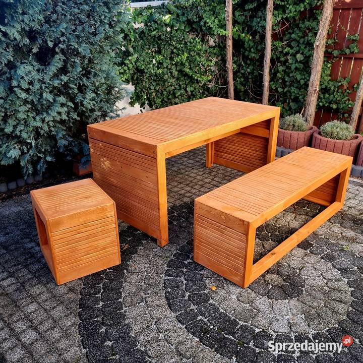 Meble ogrodowe drewniane tarasowe nieskładane Kalety