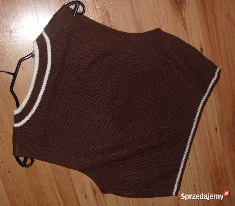 Wełniana Czekoladowo Kremowa kamizelka HM r S Rawicz