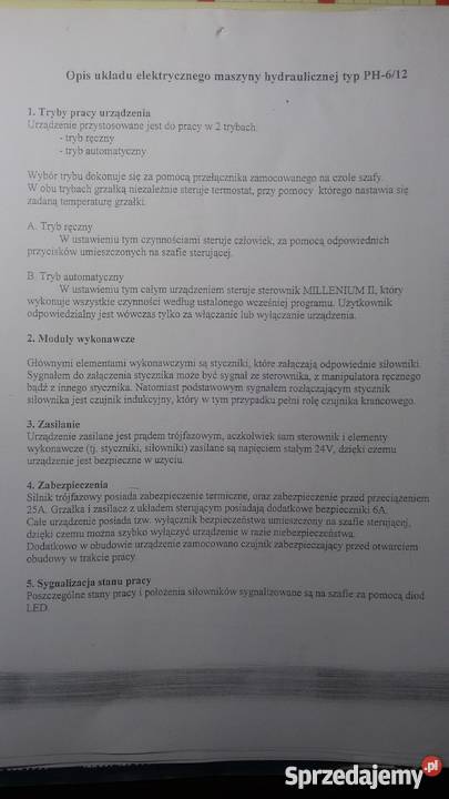 Prasa hydrauliczna do produkcji wyprasek małopolskie Gorlice sprzedam