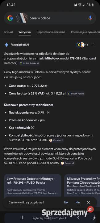 Głowica pomiarowa Mitutoyo Surftest model 17829 Części i akcesoria Elbląg
