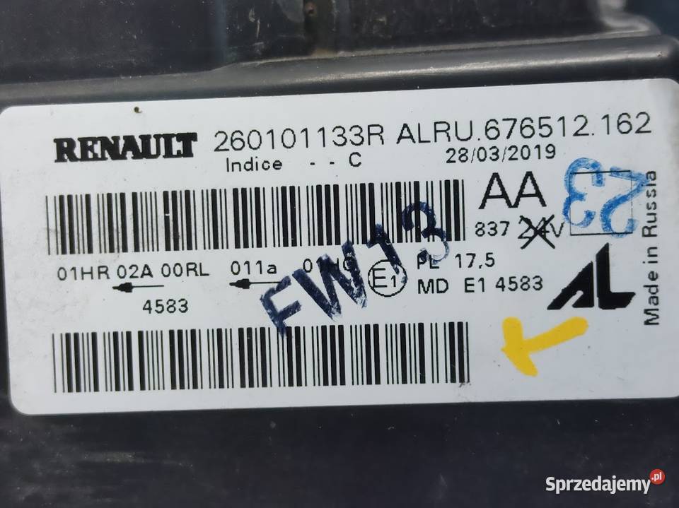 Lampa Prawy Przód Dacia Duster II 260101133R Pleszew sprzedam
