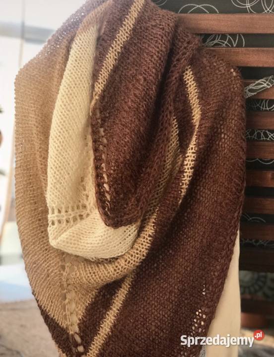 Ogromna chusta szal pasy trzy kolory zrobiona na Dla kobiet