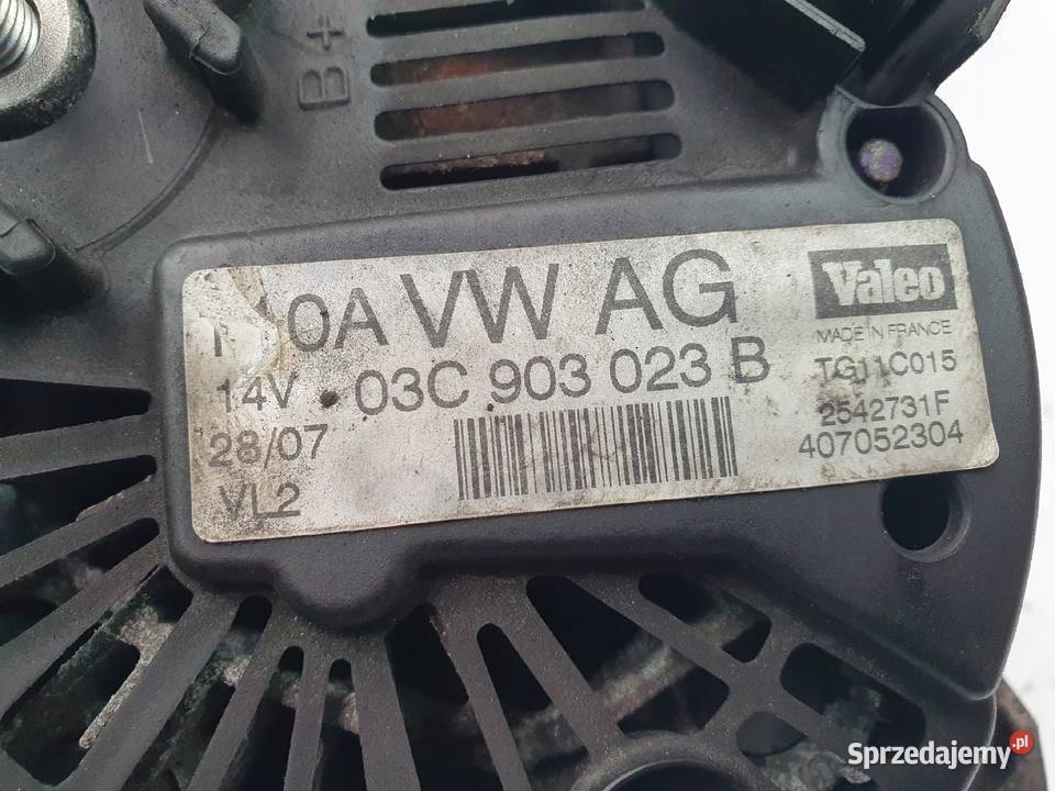 ALTERNATOR Audi A3 II 8P 16 FSI valeo 03C903023B osobowe Układ elektryczny silnika