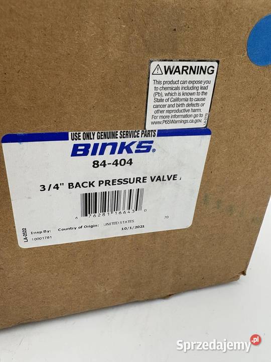 Binks 84404 Back pressure valve mazowieckie Warszawa
