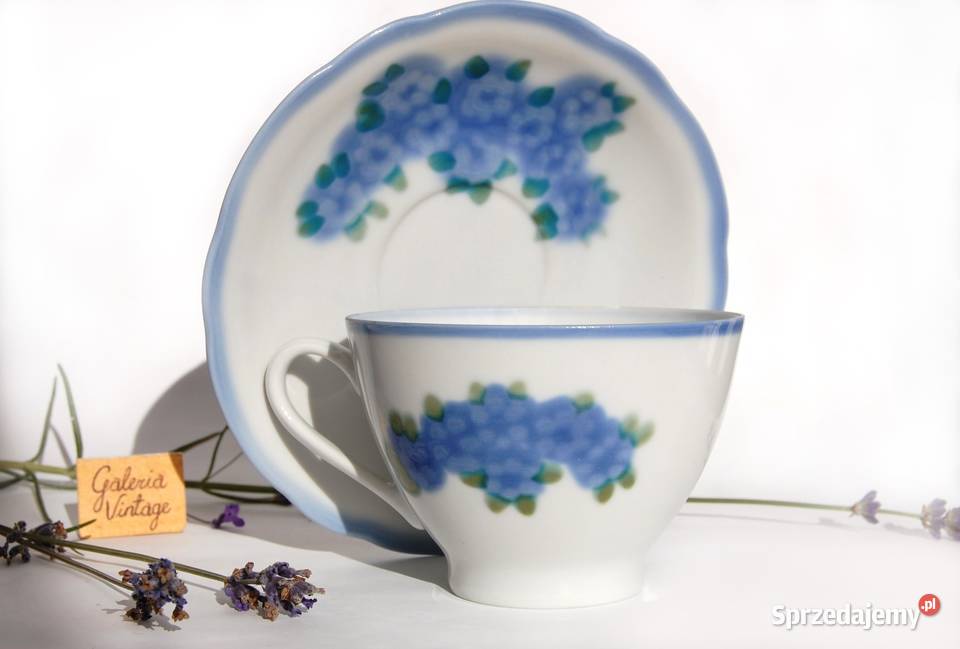 Filiżanka ze spodkiem porcelana ręcznie malowana wielokolorowy Lublin