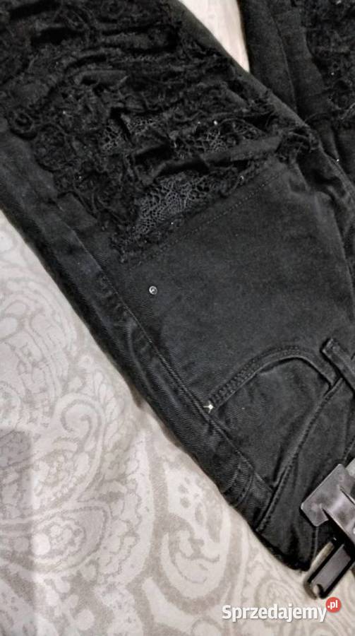 Czarne Spodnie Jeans Damskie GUESS XS Dziury Nowa Sól