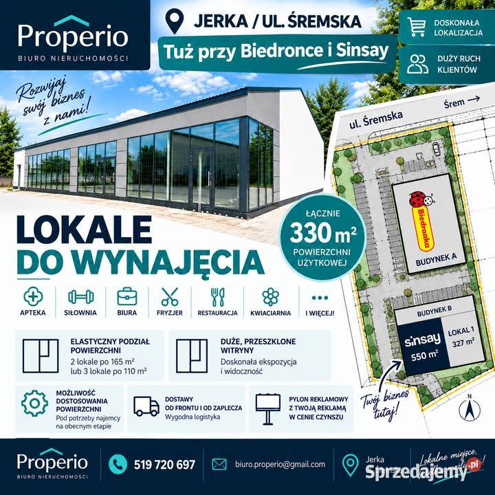 LOKALE KOMERCYJNE DO WYNAJĘCIA | POWIERZCHNIA 330 m² | JERKA|