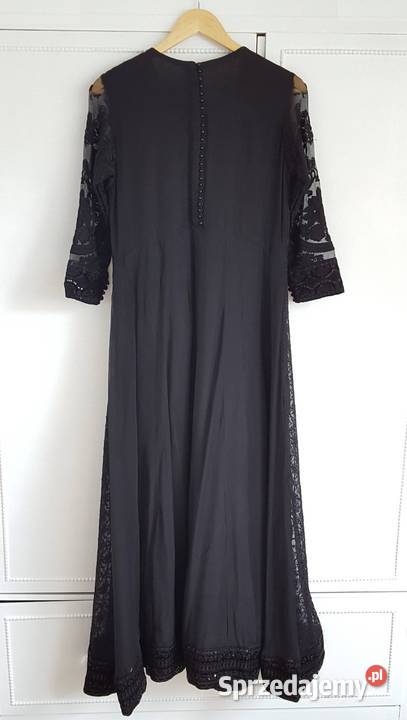 Nowa czarna suknia S 36 M 38 szyfon haft maxi Szczecin sprzedam