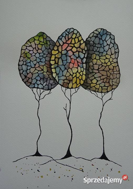 Akwarela Akwarelka Obraz pt Drzewa Przyjaciele 8