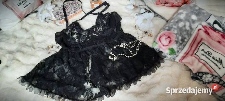 seksowna koszulka czarna transparentna w kwiatki Rozmiar XXL