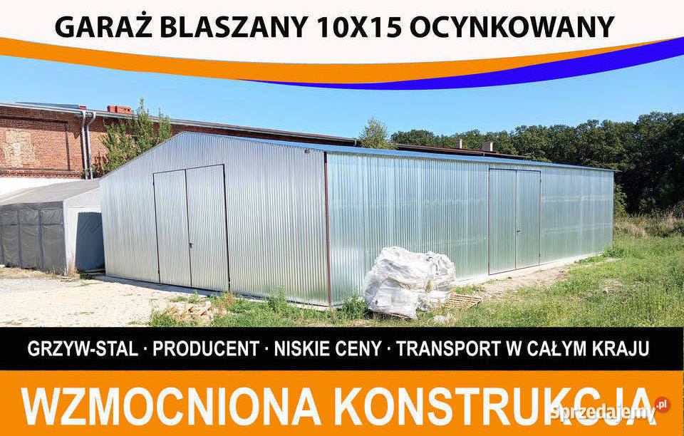 Garaż Blaszany Ocynkowany Wiata Garażowa Hala Garaże i miejsca postojowe Wolsztyn