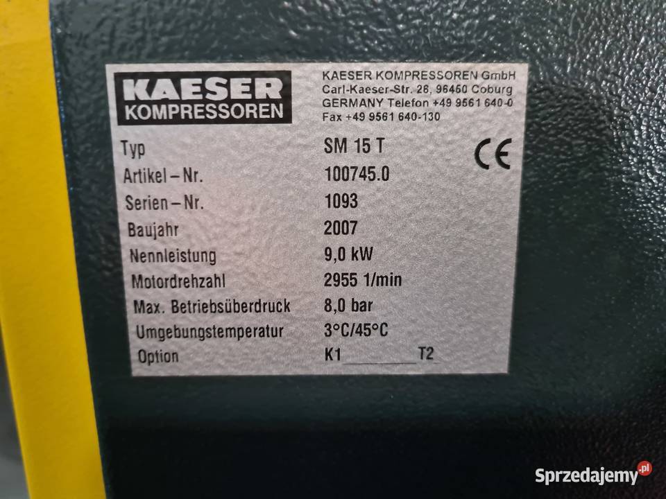 Kompresor śrubowy KAESER SM 15 T 9 Kw Zduny