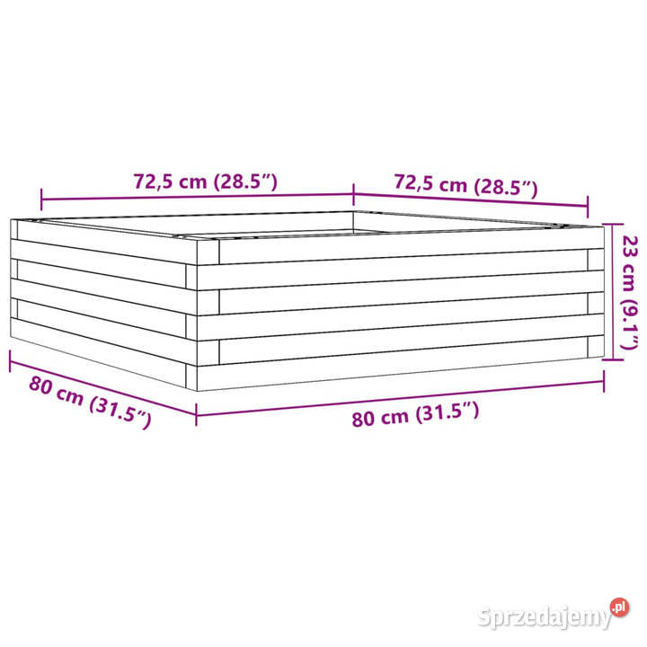 Donica ogrodowa 80x80x23 lite drewno sosnowe mazowieckie Warszawa