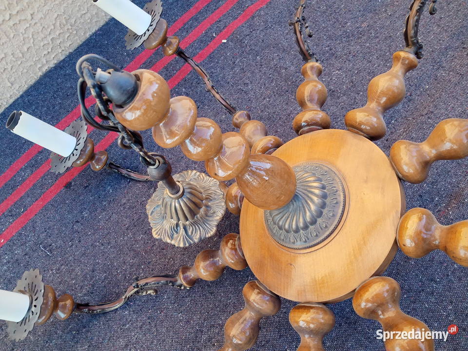 Żyrandol Mosiądz Drewno Poznań sprzedam