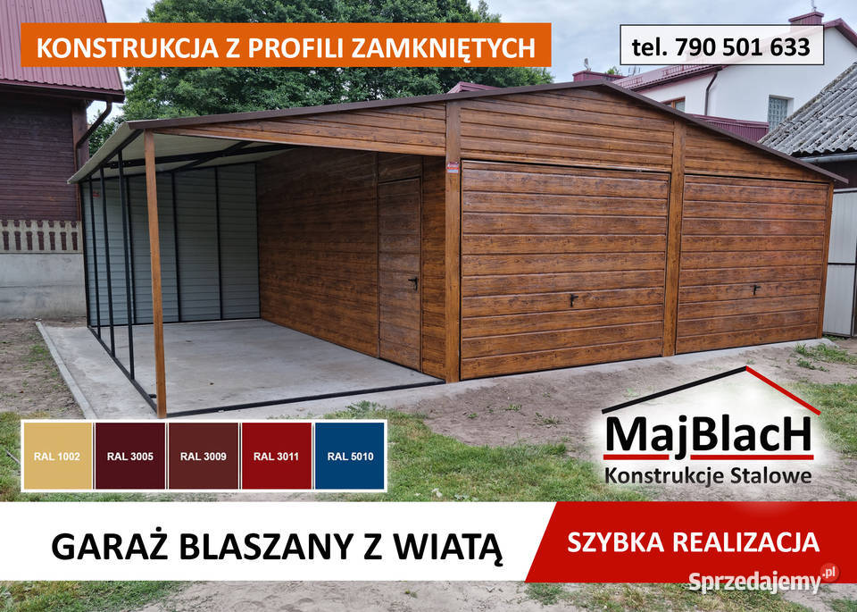 Ładny Garaż Blaszany z zadaszeniem bocznym blacha Wrocław