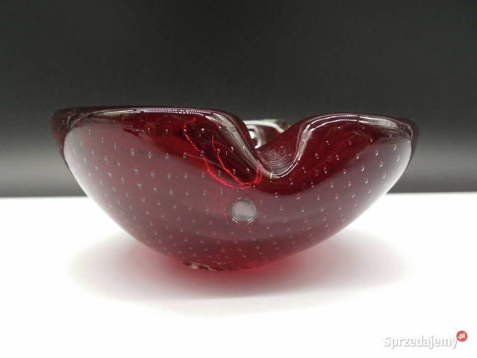 Popielniczka rubinowa Murano Bubble Włochy lata Raszków