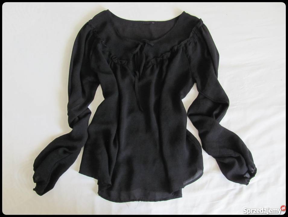 Czarna lekka bluzka koszula z wiązaniem dekolcie mazowieckie Płock