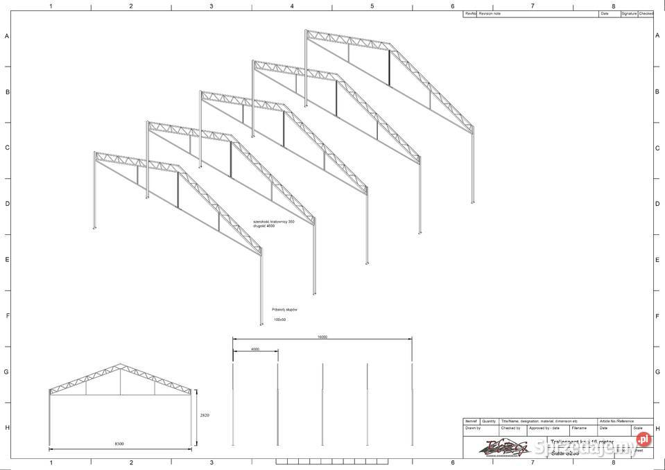 Konstrukcja stalowa 136m2 halamagazyn 85x16m dolnośląskie