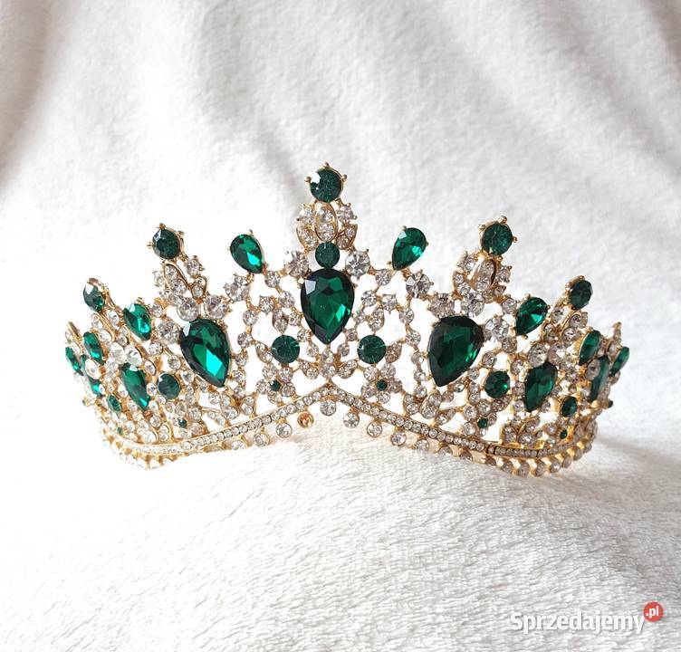 Korona złoty kolor zielone kamienie królowa zachodniopomorskie Szczecin sprzedam