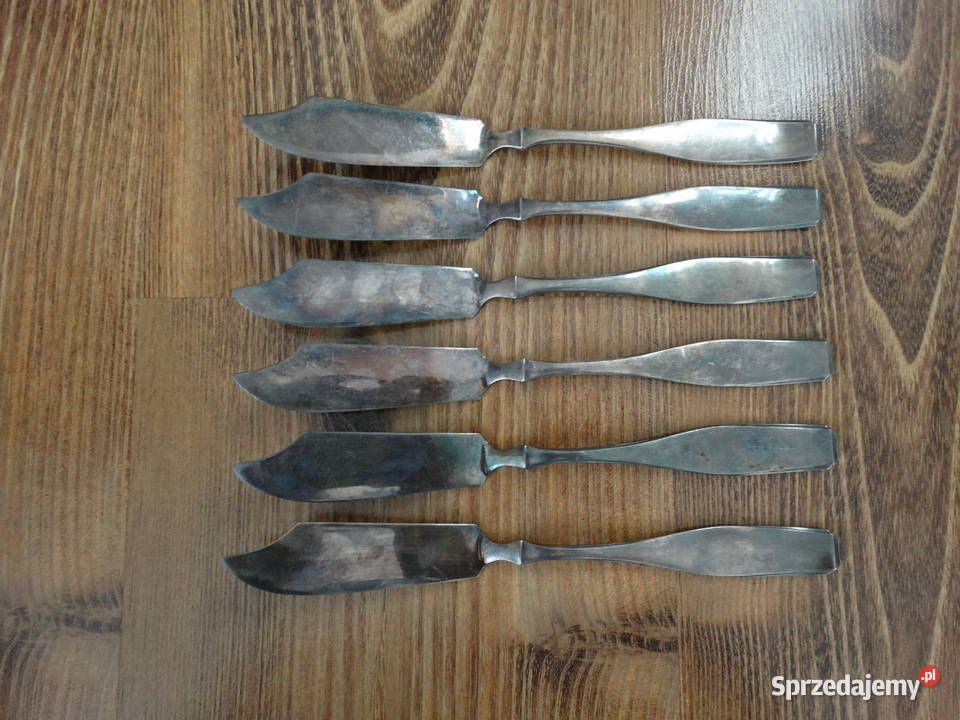 Stare, posrebrzane nożyki do ryby, 6 sztuk, marki Wellner