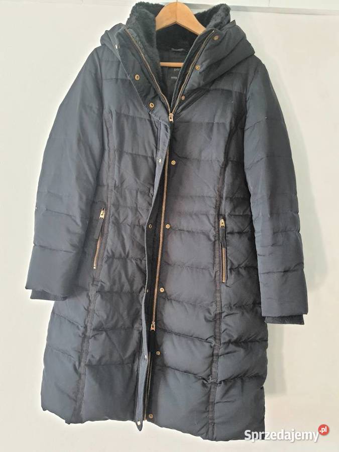 Zara kurtka dłuższa puchowa tailowana czarna M z Zimowa  Piaseczno
