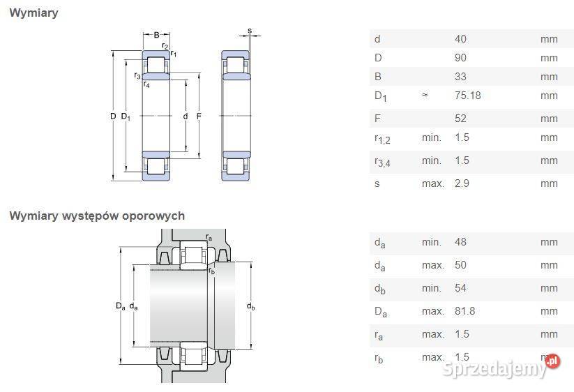 ŁOŻYSKO walcowe jednorzędowe SKF NU 2308 ECJ Pozostałe