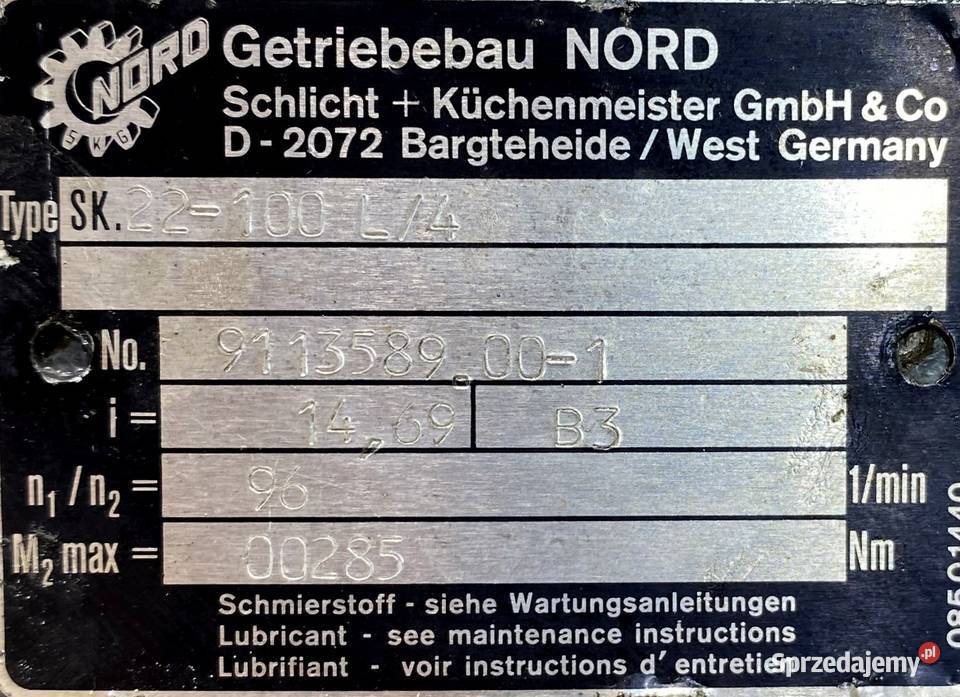 motoreduktor przekładnia 22kW 96obr NORD Pigża