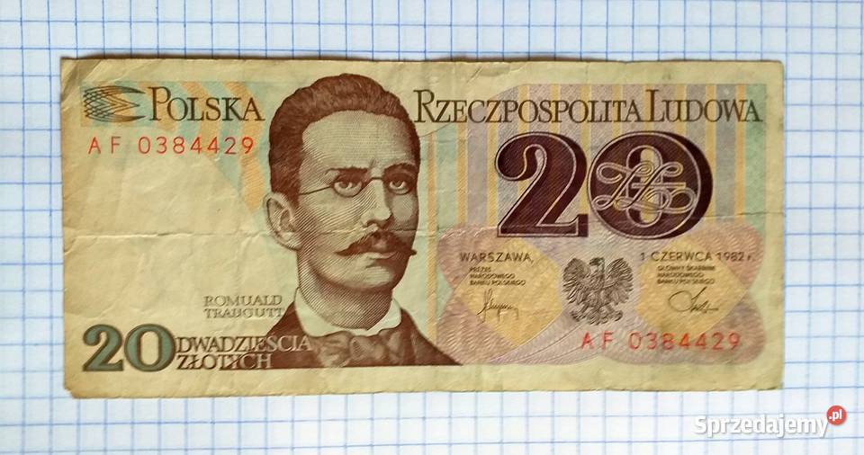 BANKNOT 20 ZŁOTYCH 1982 SERIA AF 0384429 Piszczac sprzedam