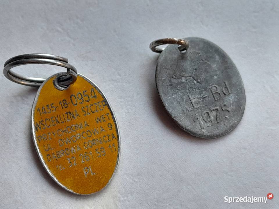 Dwie stare zawieszki psa ze szczepienia śląskie Dąbrowa Górnicza