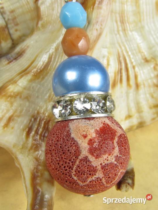 Naszyjnik kolczyki zestaw niebieski czerwony