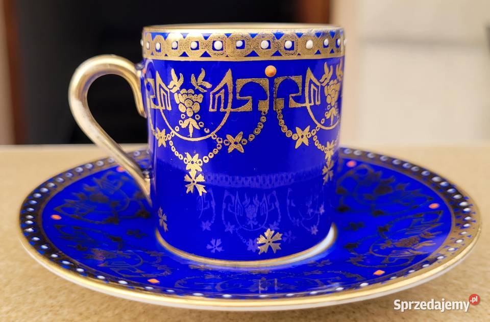 Zabytkowa neoklasyczna kobaltowa filiżanka Beyer małopolskie Kraków