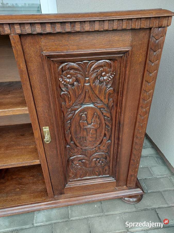 Stara dębowy regał szafka rzeźbiona E234 Meble Tczew