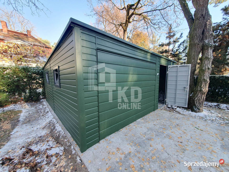 Garaż Blaszany 55x6 Brama drzwi 2x okno zielony 33m2 Olsztyn