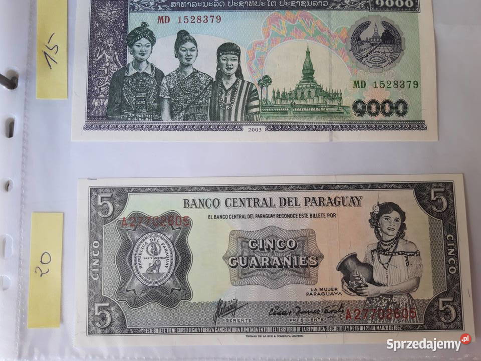 Banknot kolekcjonerski Paragwaj Laos Indonezja Ruda Śląska sprzedam