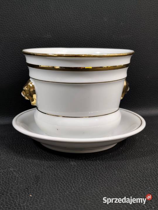 Porcelanowa doniczka osłonka z lwiemi głowami Poddębice