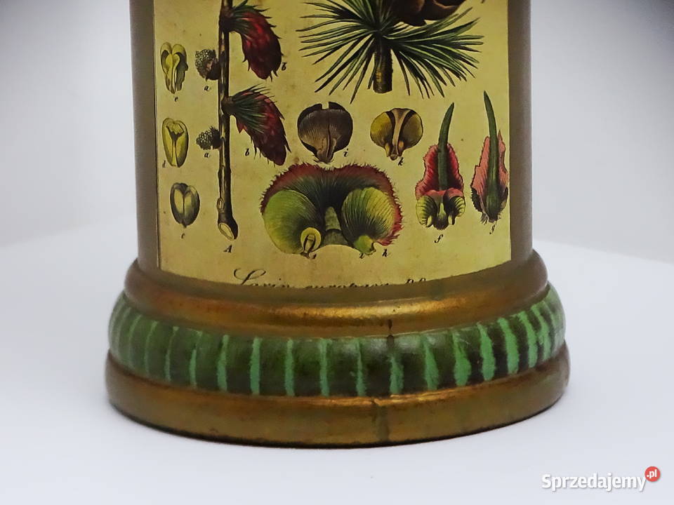 Zabytkowy pojemnik aptekarski z ilustracją Biłgoraj