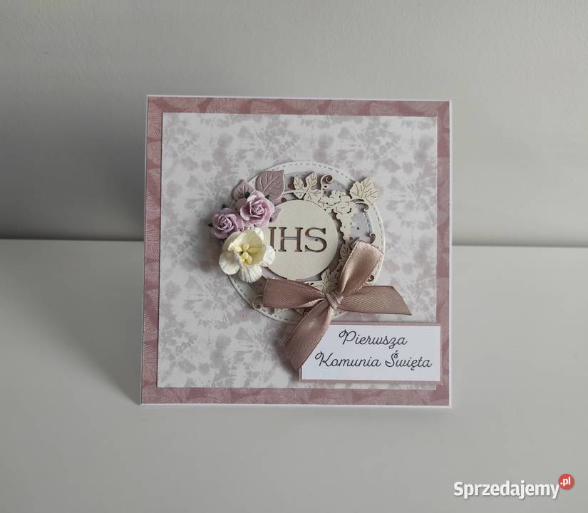 Kartka ręcznie robiona na Komunię Świętą liliowe Łódź