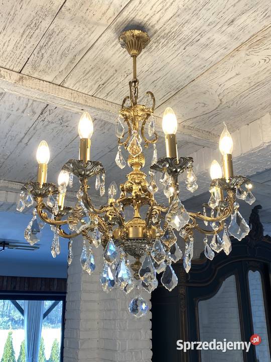 Duży Francuski Żyrandol 35 brąz kryształy 8ram wielkopolskie Poznań