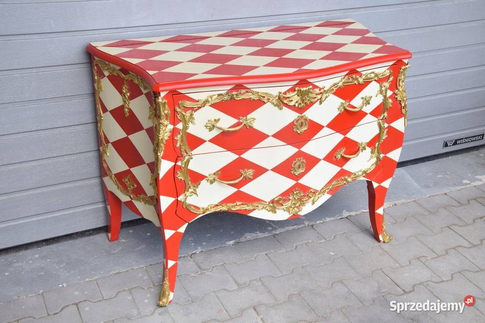Królewska Czerwono Kremowa Komoda Vintage Szafa